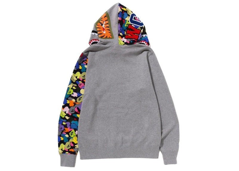 BAPE Multi Camo NYC Logo Shark Full Zip Hoodie Grey