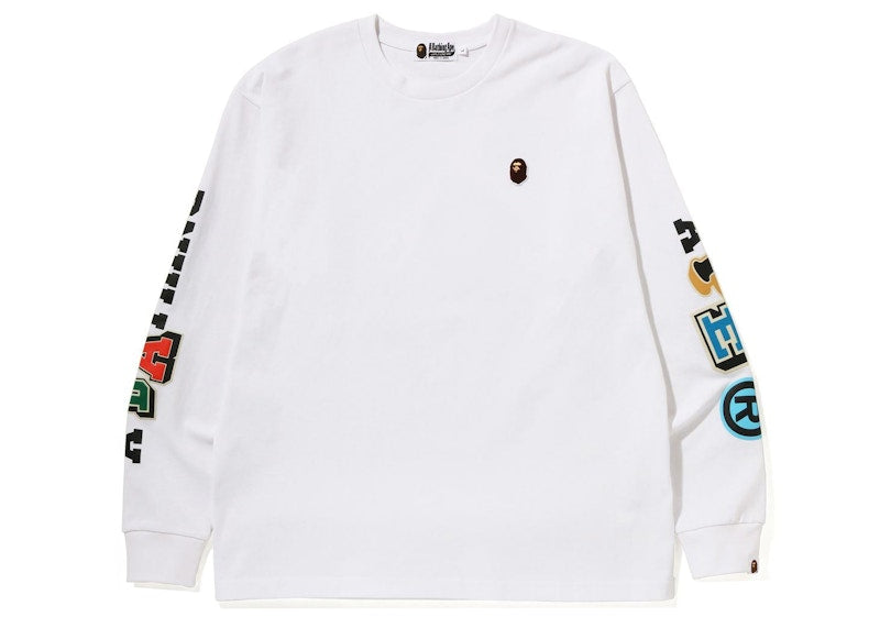 BAPE Multi Fonts Relaxed Fit Heavyweight L/S Tee White
