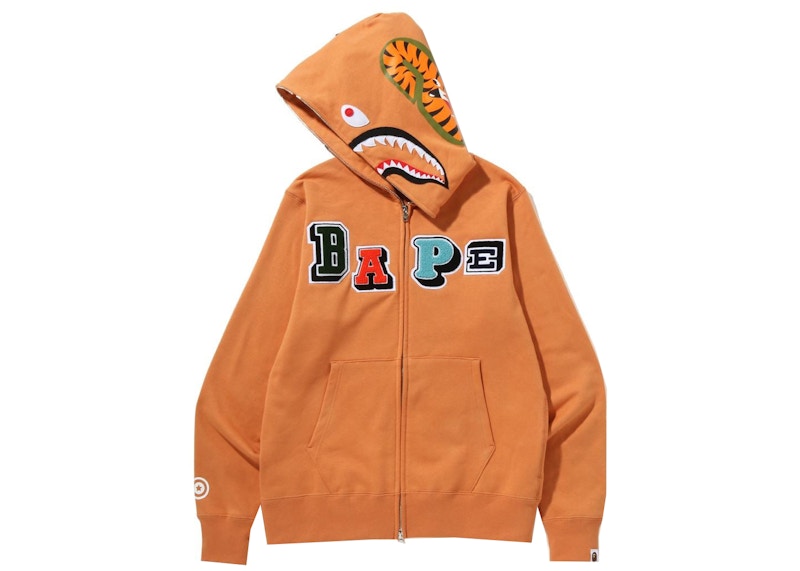 BAPE Multi Fonts Shark Full Zip Hoodie Orange