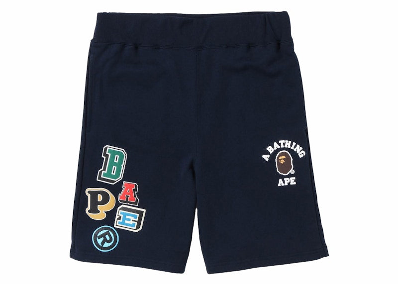 BAPE Multi Fonts Sweat Shorts Navy