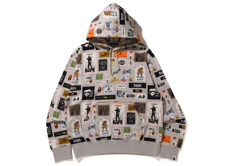 BAPE Multi Label Relaxed Fit Pullover Hoodie Beige