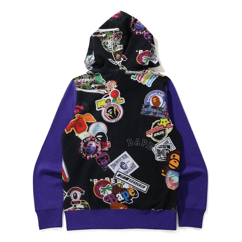 BAPE Multi Motif Print Full Zip Hoodie Purple