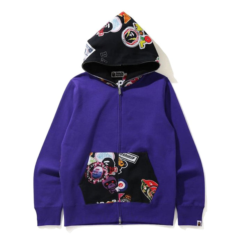 BAPE Multi Motif Print Full Zip Hoodie Purple