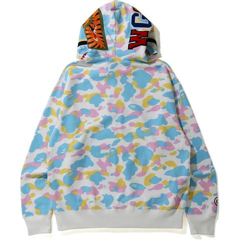 BAPE New Multi Camo Shark Relaxed Full Zip Hoodie White