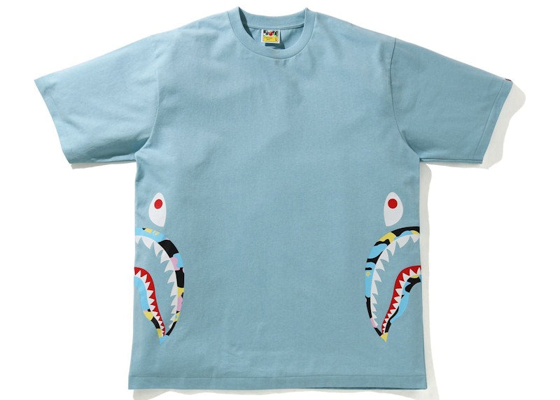 BAPE New Multi Camo Side Shark Relaxed Tee Blue