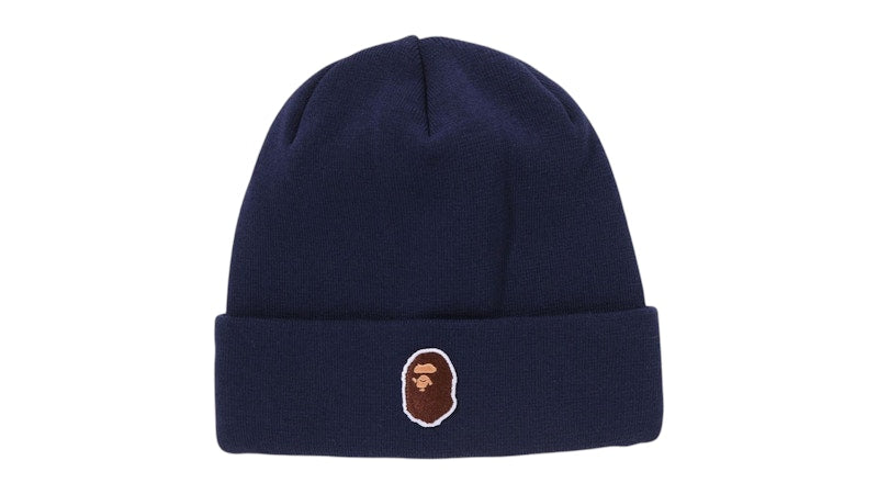 BAPE One Point Ape Head Knit Beanie Beanie Navy