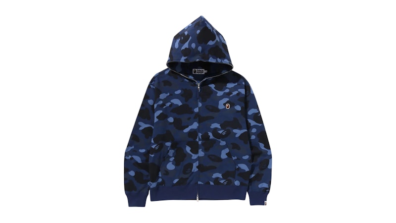 BAPE One Point Color Camo Cropped Full Zip Hoodie Navy