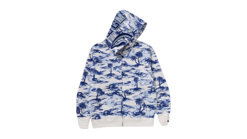 BAPE Palm Tree Camo Relaxed Fit Shark Full Zip Hoodie Blue