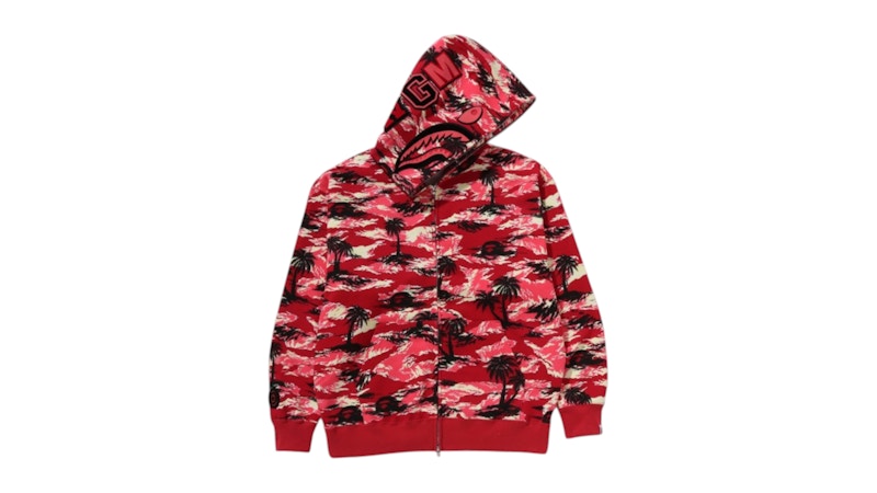 BAPE Palm Tree Camo Relaxed Fit Shark Full Zip Hoodie Red