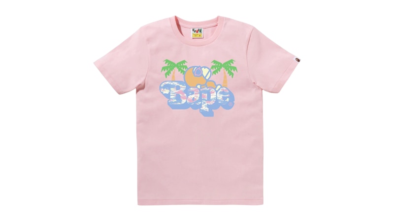 BAPE Palm Tree Pattern Milo On Bape Tee Pink