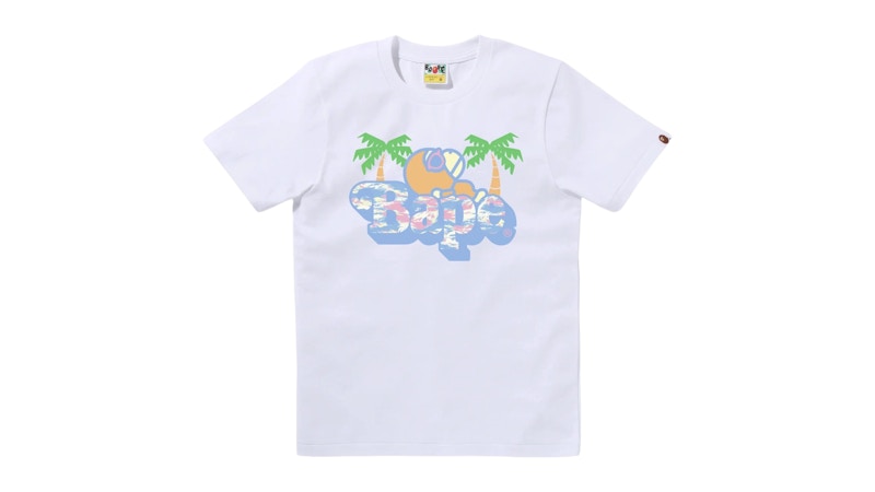 BAPE Palm Tree Pattern Milo On Bape Tee White