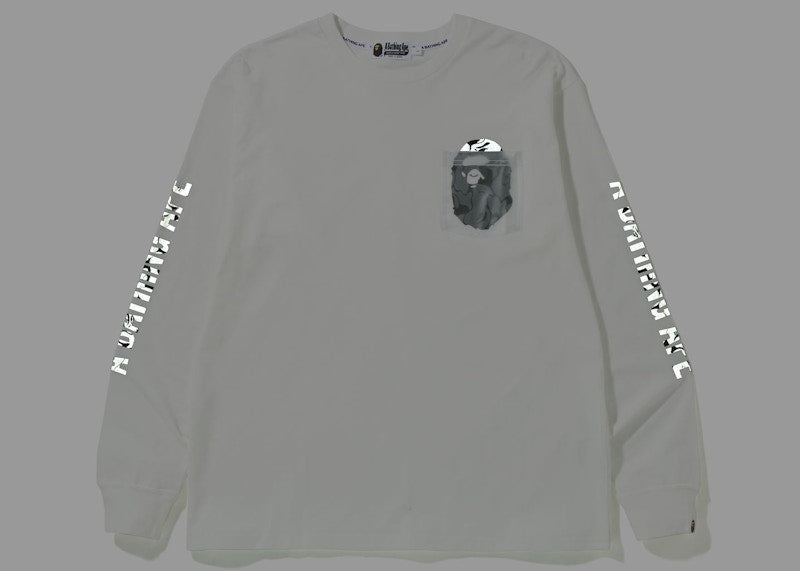 BAPE Reflective Solid Camo Ape Head Relaxed Fit Pocket L/S Tee White