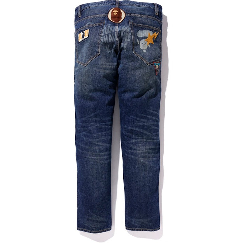 BAPE Slim Fit Crazy Patch Jeans Indigo
