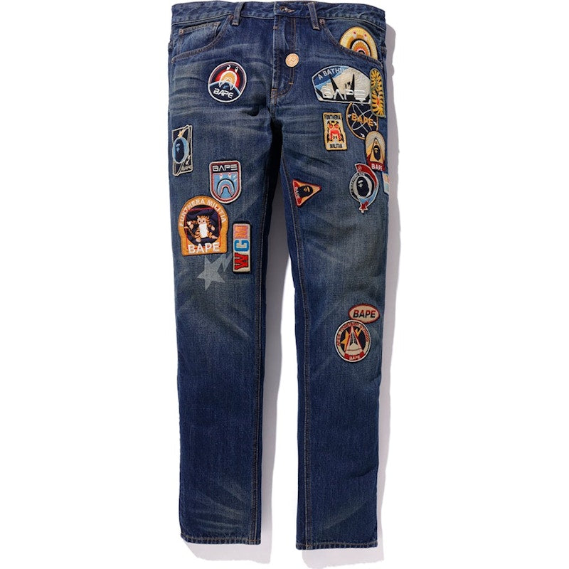 BAPE Slim Fit Crazy Patch Jeans Indigo
