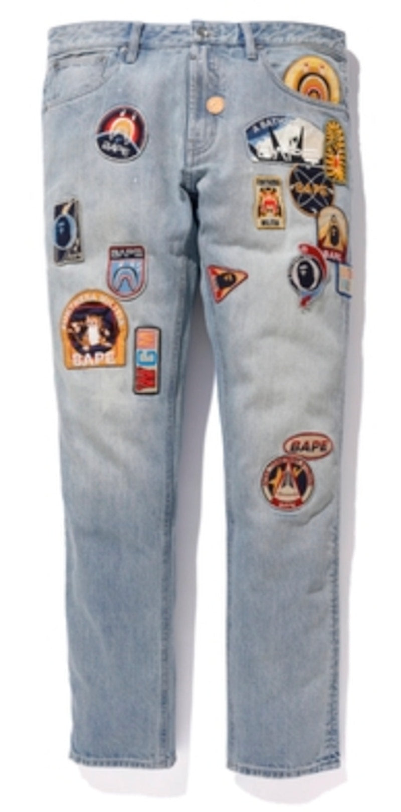 BAPE Slim Fit Crazy Patch Jeans Light Blue