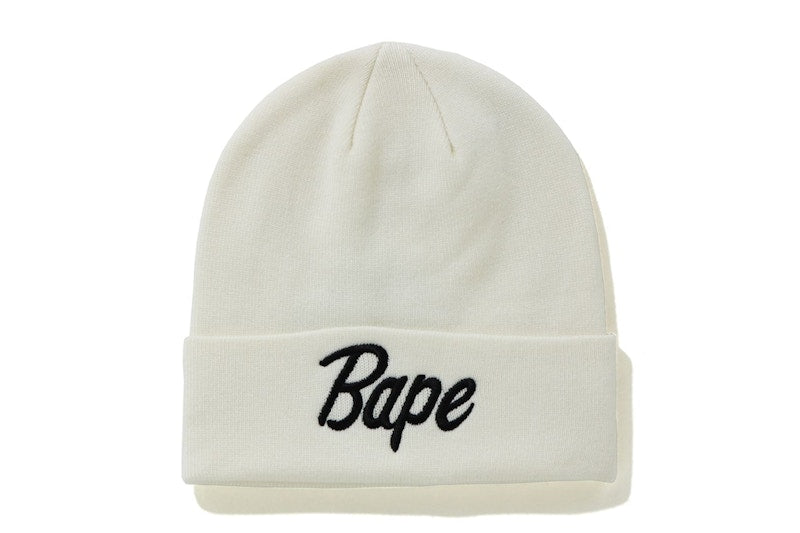 BAPE Script Knit Beanie White