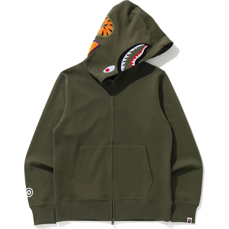 BAPE Shark Double Knit Full Zip Hoodie Olivedrab