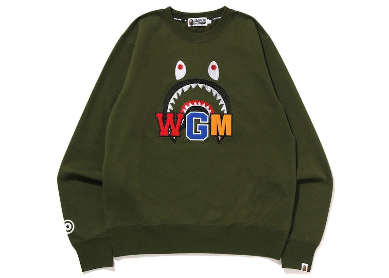 BAPE Shark Embroidery Crewneck Sweatshirt (FW22) Olive Drab