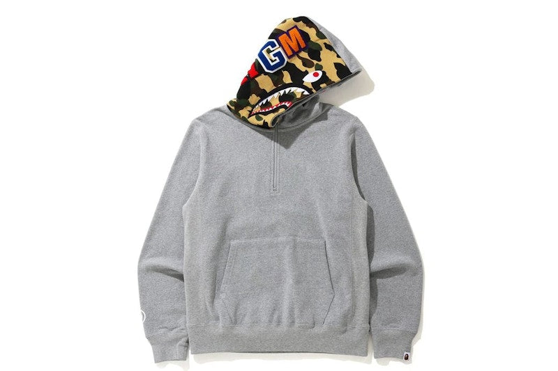 BAPE Shark Half Zip Pullover Hoodie Gray