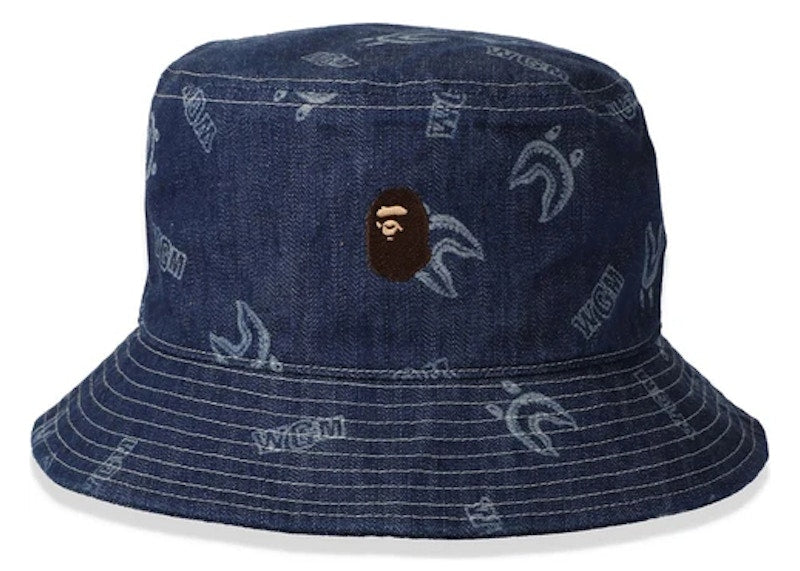 BAPE Shark Pattern Denim Bucket Hat Indigo