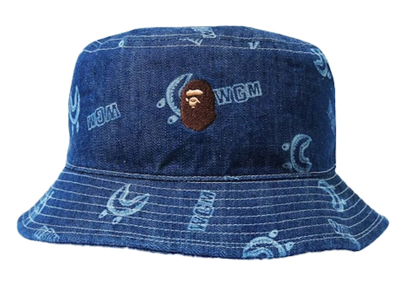 BAPE Shark Pattern Denim (W) Bucket Hat Indigo