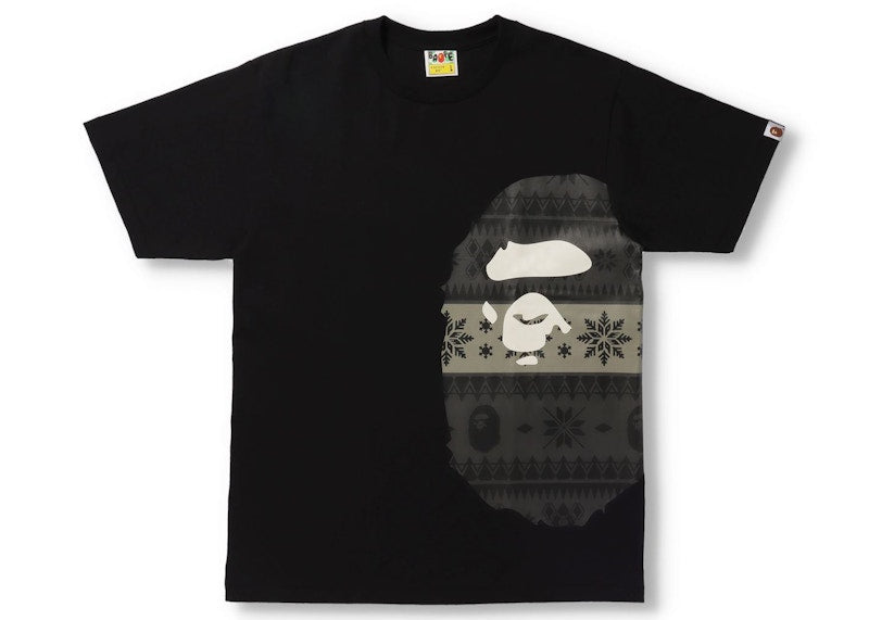 BAPE Snow Pattern Side Big Ape Head Tee Black/Black