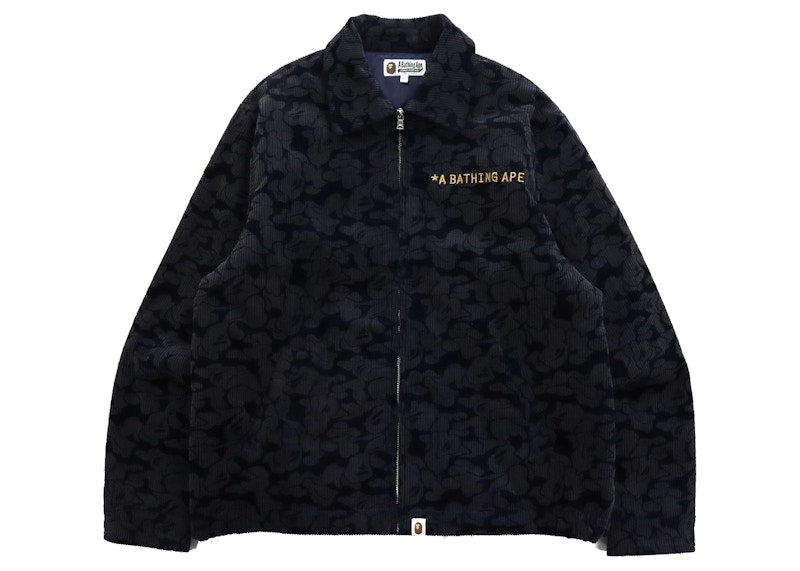 BAPE Solid Camo Corduroy Champion Work Jacket Navy