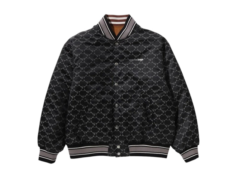BAPE Solid Camo Jacquard Nylon Reversible Bomber Padded Jacket Black