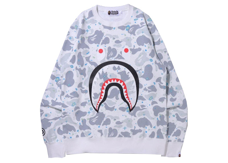 BAPE Space Camo Shark Crewneck White