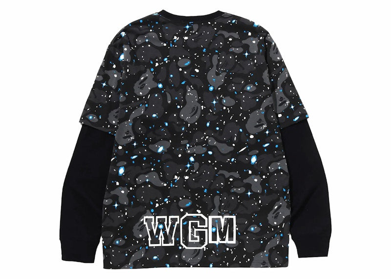 BAPE Space Camo Shark Layered Long Sleeve Tee Black