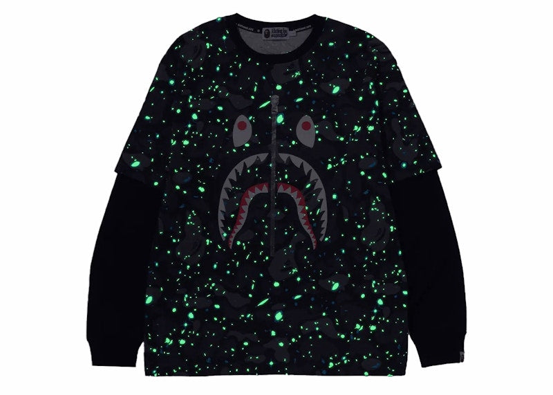 BAPE Space Camo Shark Layered Long Sleeve Tee Black