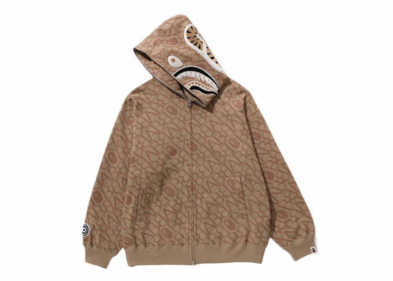BAPE Sport Monogram Shark Hoodie Beige