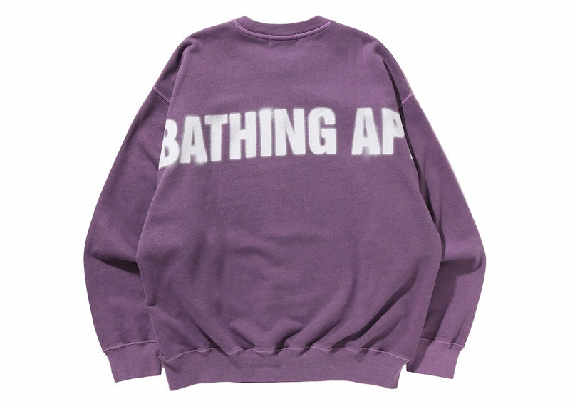 BAPE Spray Ape Head Garment Dyed Crewneck Purple