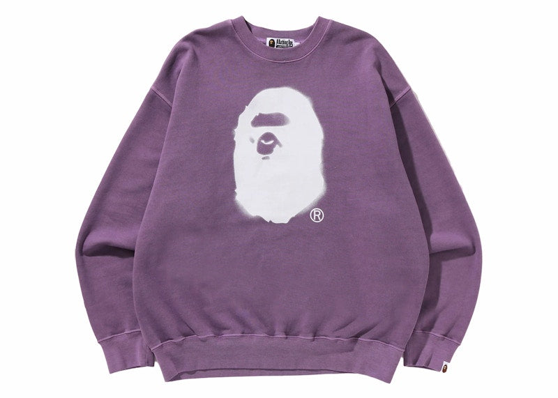 BAPE Spray Ape Head Garment Dyed Crewneck Purple