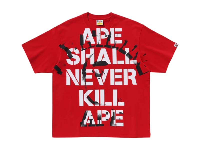 BAPE Spray Print College Relaxed Fit Tee Red