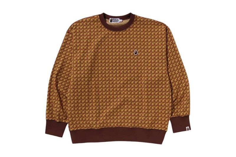 BAPE Sta Houndstooth Jacquard Relaxed Fit Crewneck Sweatshirt Brown
