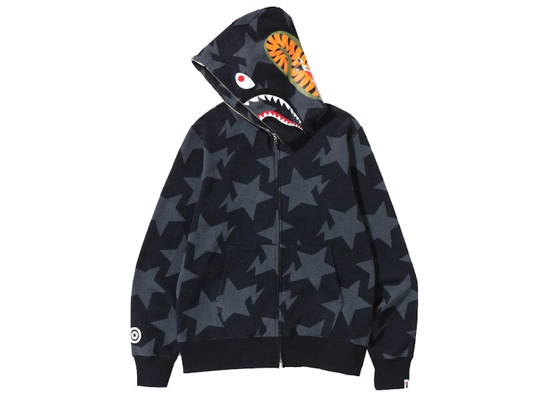 BAPE Sta Pattern Shark Full Zip Hoodie Black