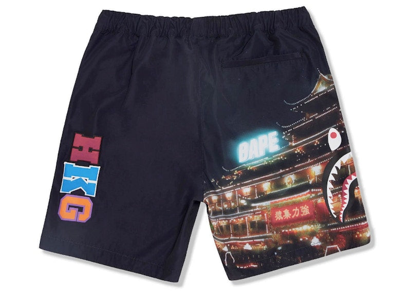 BAPE Store Hong Kong 16th Anniversary Shark Beach Shorts Black
