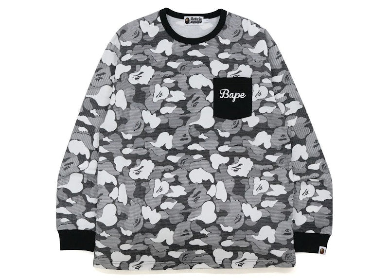 BAPE Stripe ABC Camo Relaxed Fit Pocket L/S Tee Black
