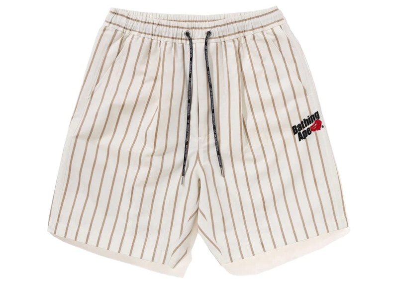 BAPE Stripe Work Shorts Ivory
