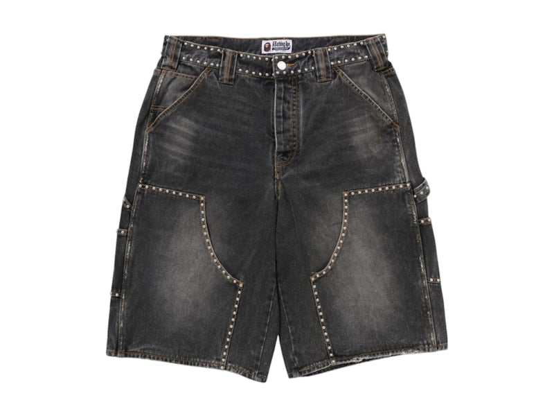 BAPE Studded Heavy Wash Relaxed Fit 13Oz Denim Shorts Black