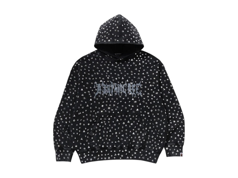 BAPE Studded Logo Relaxed Fit Pullover Hoodie Black
