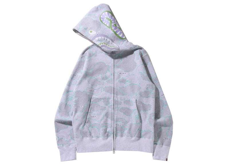 BAPE Text Code Camo Shark Full Zip Hoodie Gray