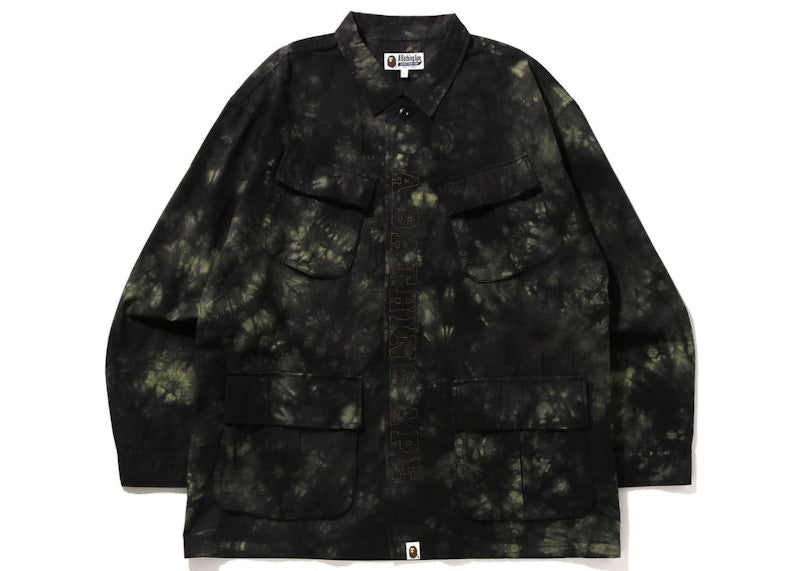 BAPE Tie Dye Army Jungle Fatigue Shirt Jacket Black
