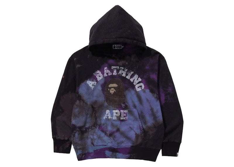 BAPE Tie Dye College Relaxed Fit Pullover Hoodie Black