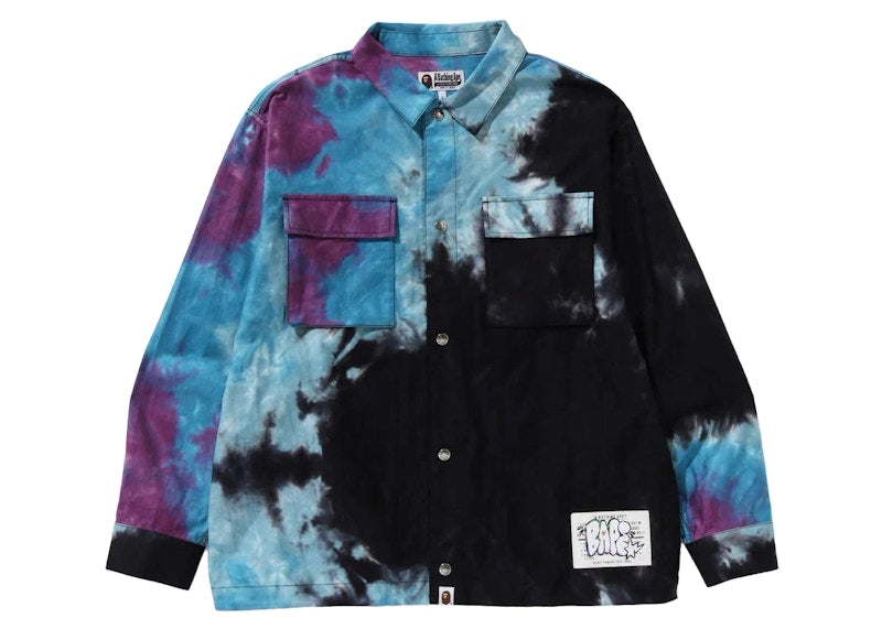 BAPE Tie Dye Relaxed Fit CPO Shirt Black