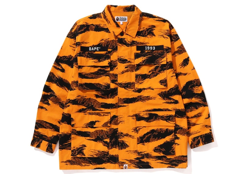 BAPE Tiger Camo Relaxed Fit Military Shirt Orange