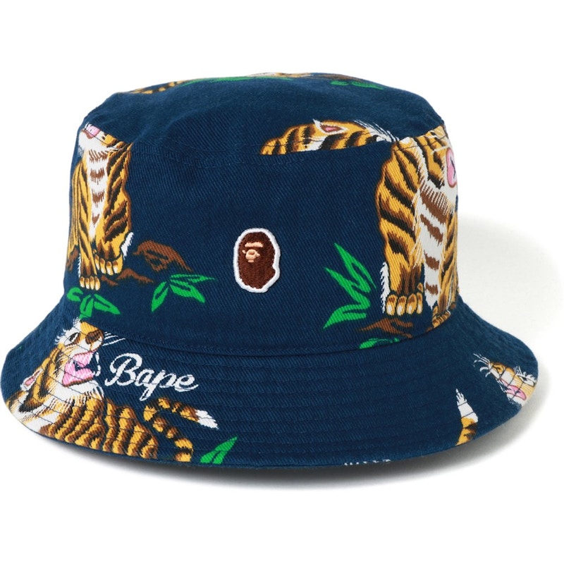 BAPE Tiger Pattern Bucket Hat Navy
