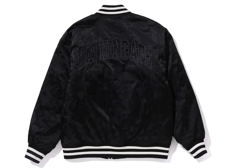 BAPE Tonal Solid Camo Padded Varsity Jacket Black
