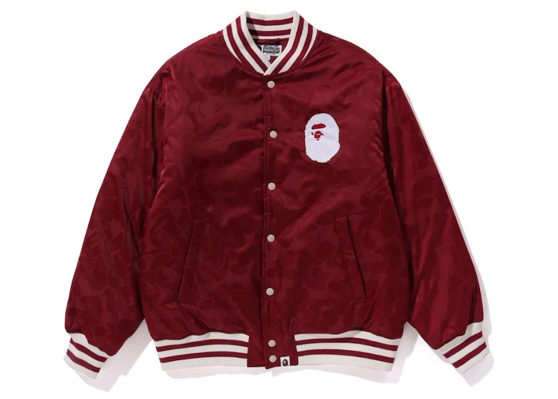 BAPE Tonal Solid Camo Padded Varsity Jacket Red